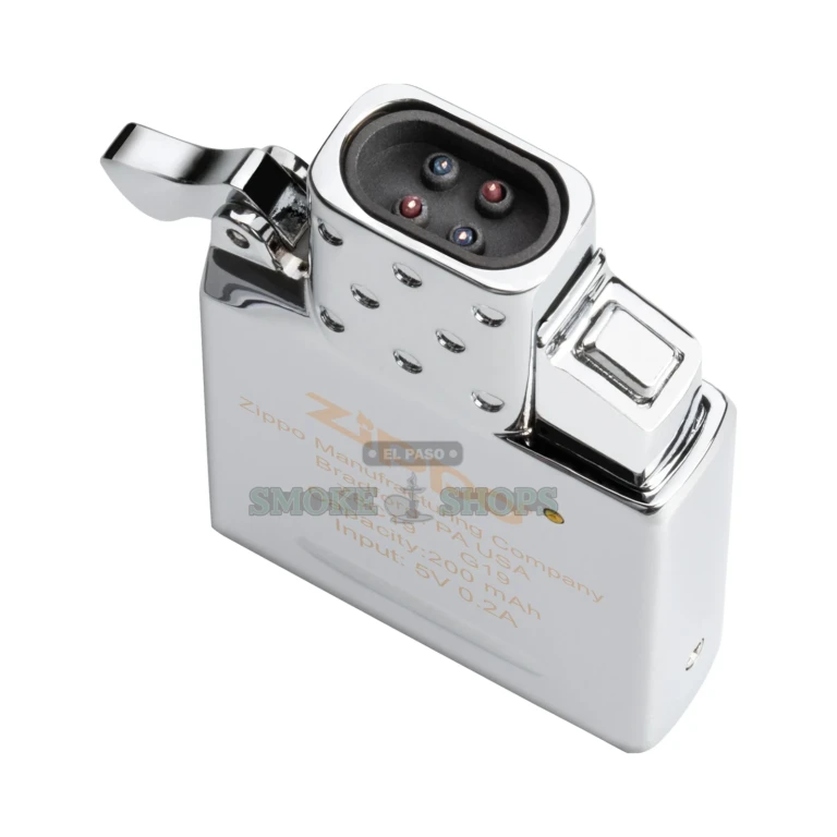 Front view of the Zippo Double Beam arc insert firing its twin plasma beams, flameless windproof Zippo in El Paso