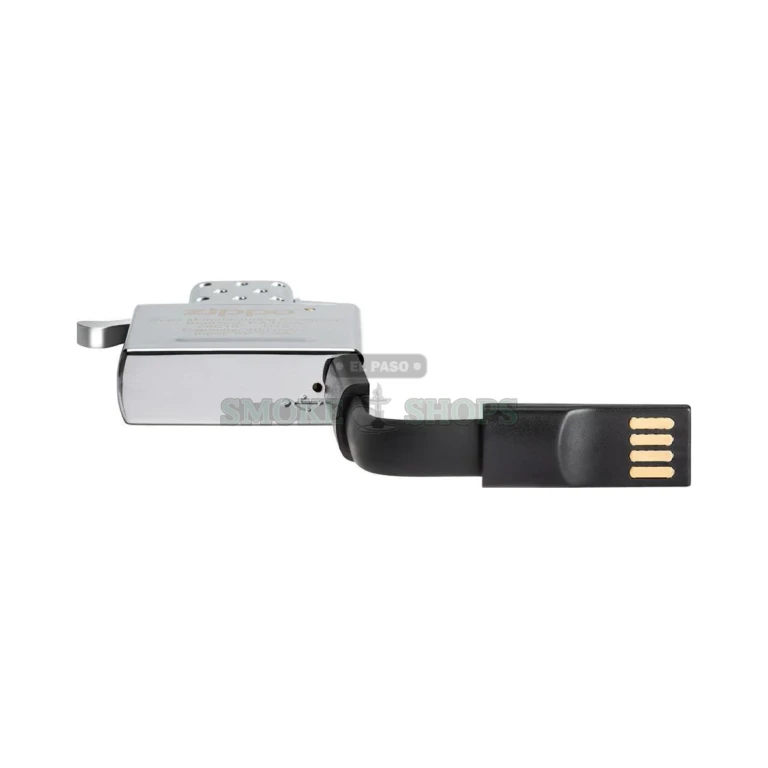Zippo Double Beam arc insert shown with the included micro-USB charging cable, a rechargeable windproof Zippo, El Paso