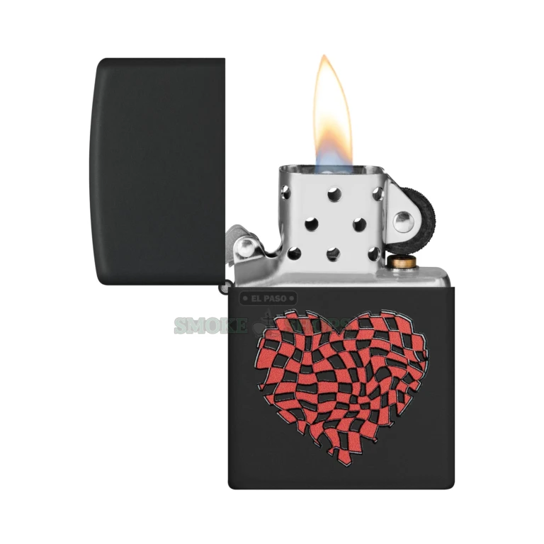 Black Matte Zippo Color Image heart graphic detail on the brass Classic case