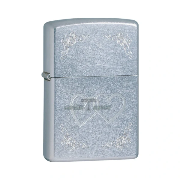 Zippo Heart to Heart windproof lighter (24016) in El Paso: two intersecting hearts with corner scrollwork on Street Chrome