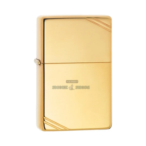 Zippo 270 High Polish Brass Vintage with Slashes lighter, closed, showing the mirror brass finish and corner slashes