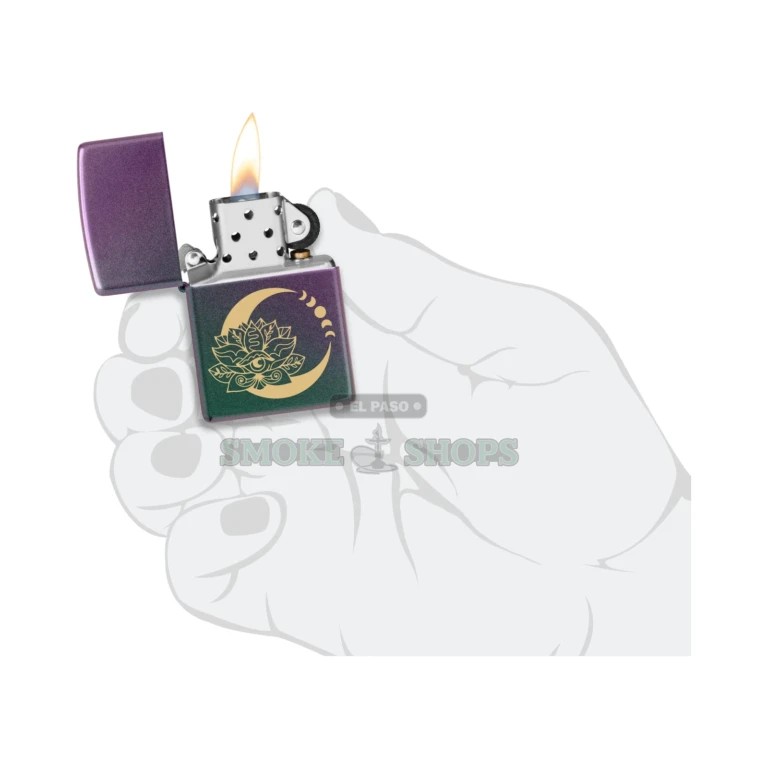 Zippo 48587 Lotus Moon lighter in its Zippo gift box, refillable all-metal case