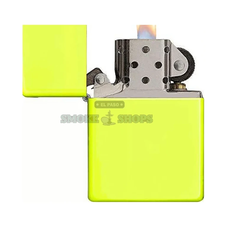 Back of the Zippo Neon Yellow lighter (28887), showing the smooth neon yellow matte finish on the all-brass Classic case