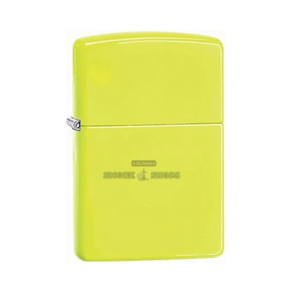 Zippo Neon Yellow windproof lighter (28887) in El Paso, closed front view of the solid neon matte brass Classic case