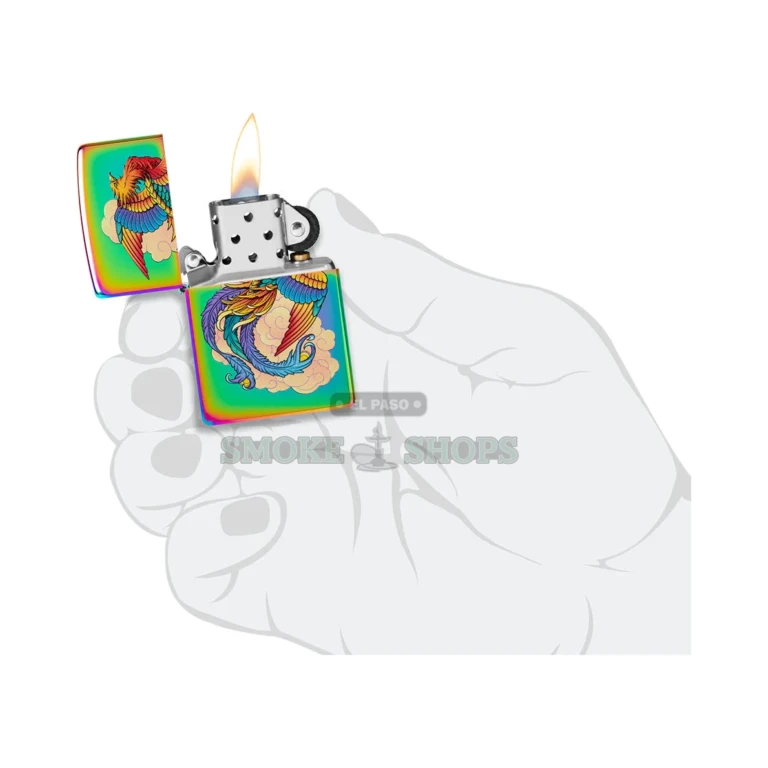 Closed Zippo Phoenix multi color brass lighter at El Paso Smoke Shops, classic case profile