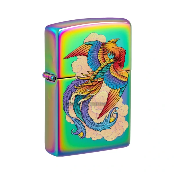Zippo Phoenix Design multi color windproof lighter 48607 with a vibrant multicolored phoenix in flight, front view