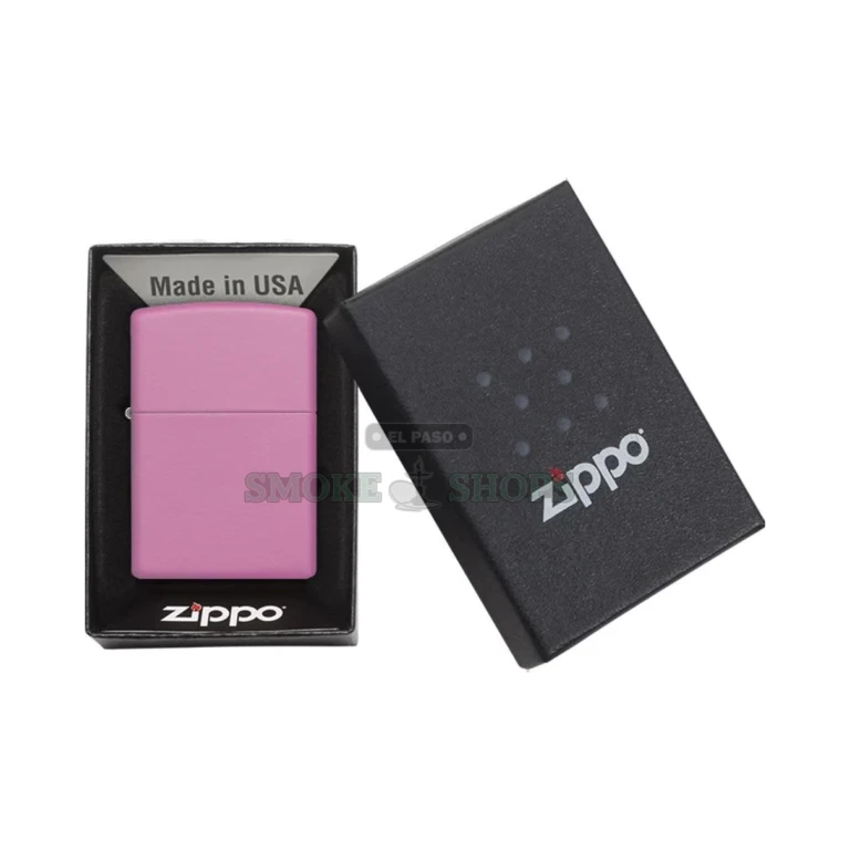 Zippo 238 Classic Matte Pink lighter side profile, smooth fingerprint-resistant matte-pink powder coat, in stock in El Paso