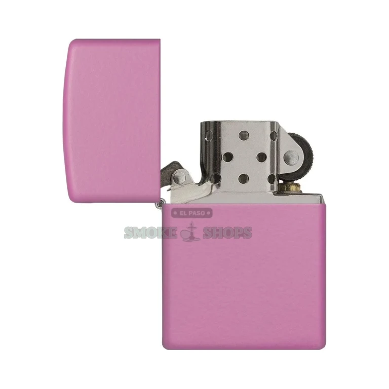 Zippo Pink Matte 238 pocket lighter shown with its Zippo gift box, matte-pink finish, ready for same-day pickup in El Paso