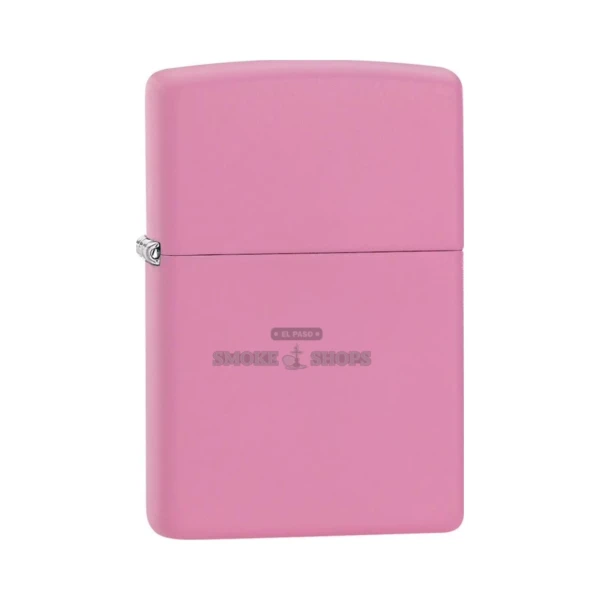 Zippo Pink Matte lighter 238 closed front view showing the solid matte-pink powder-coat brass case at El Paso Smoke Shops