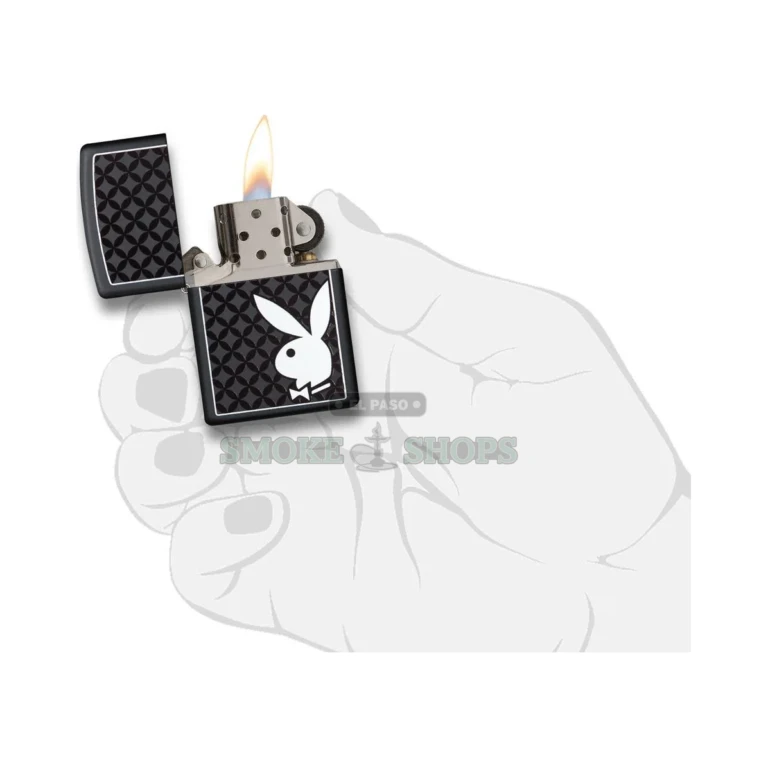 Close-up of the tonal black curved-diamond pattern and white Playboy bunny on the 29578 case