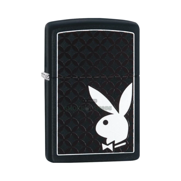 Zippo Playboy Bunny Logo Black Matte windproof lighter 29578 closed, white bunny in the lower corner
