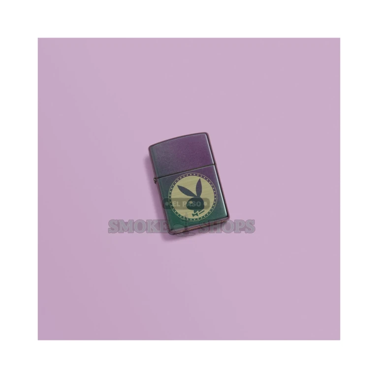 Zippo 48380 Playboy lighter open with the lid raised, exposing the windproof insert and flame chimney