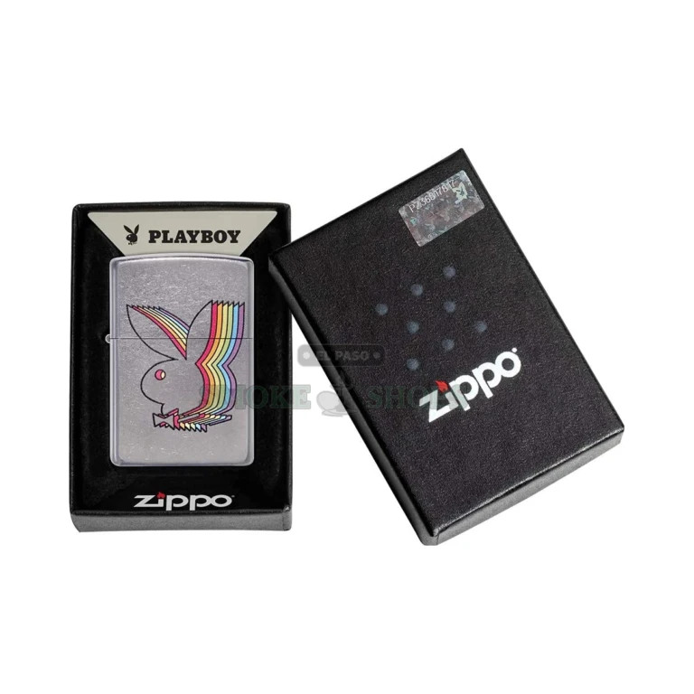Chrome Playboy Rabbit Head and layered pastel rabbit heads on the Street Chrome Zippo case, El Paso Smoke Shops