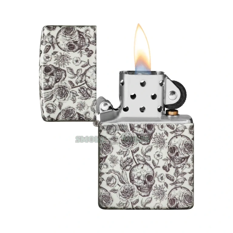 Back panel of the Zippo Skeleton 540 Color lighter showing the design wrapping fully around the case
