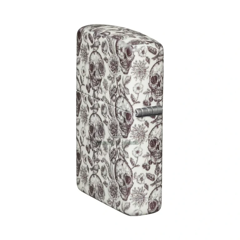 Zippo Skeleton Design 540 Color glow-in-the-dark windproof lighter 49458 with full-wrap skull and rose artwork, front view at El Paso Smoke Shops
