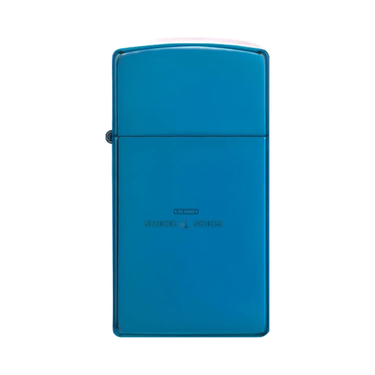 Zippo Slim High Polish Blue lighter in its gift box at El Paso Smoke Shops