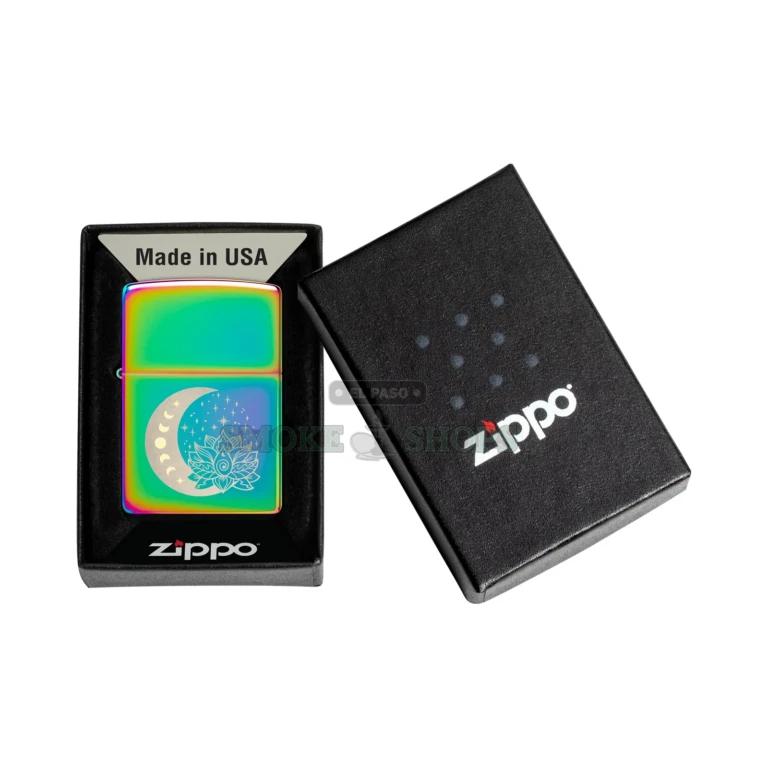 Zippo Spiritual Design lighter shown in its Zippo gift box