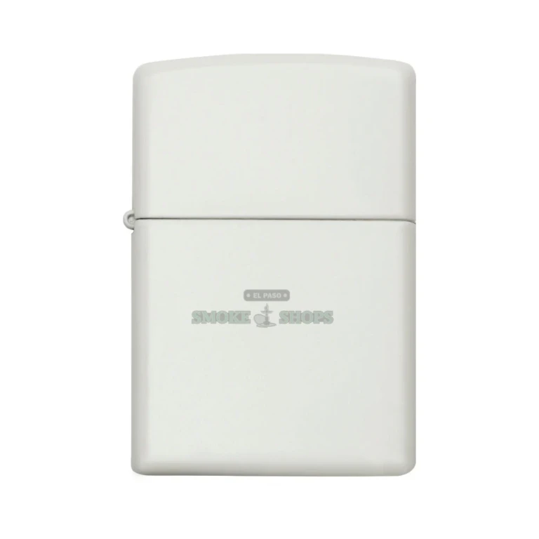 Lit Zippo White Matte lighter showing the steady windproof flame