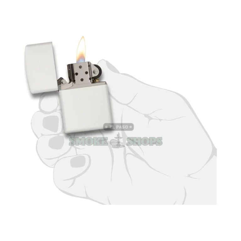Zippo White Matte windproof lighter standing closed, plain white powder-coat brass case