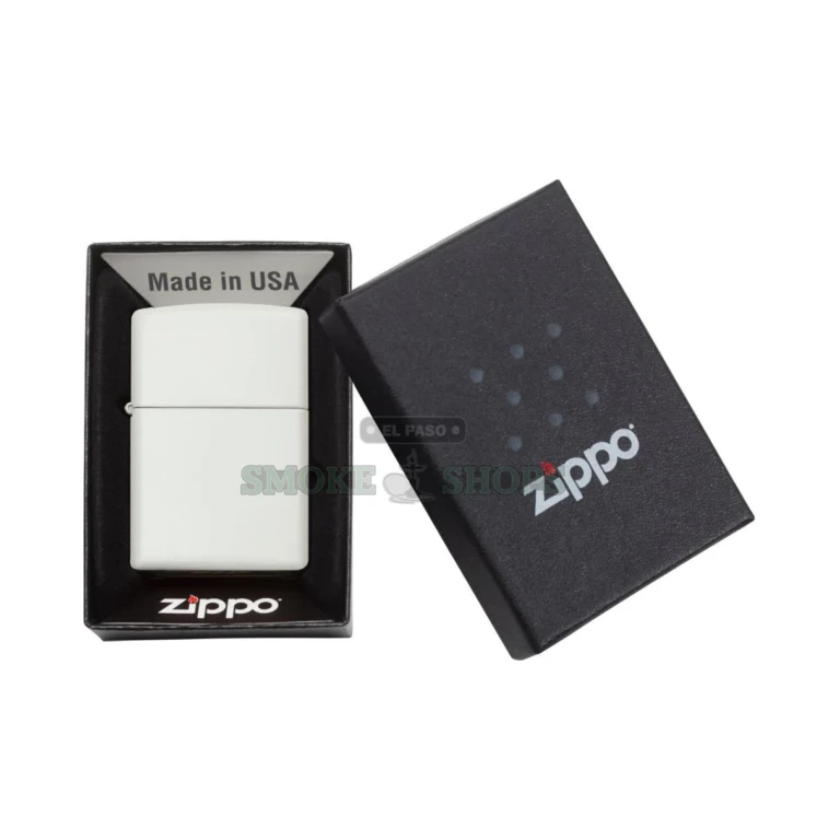 Zippo White Matte windproof lighter standing closed, plain white powder-coat brass case