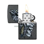 Zippo Wolf Skull Feather Design Iron Stone Windproof Lighter (29863) thumbnail