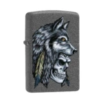 Zippo Wolf Skull Feather Design Iron Stone Windproof Lighter (29863) thumbnail