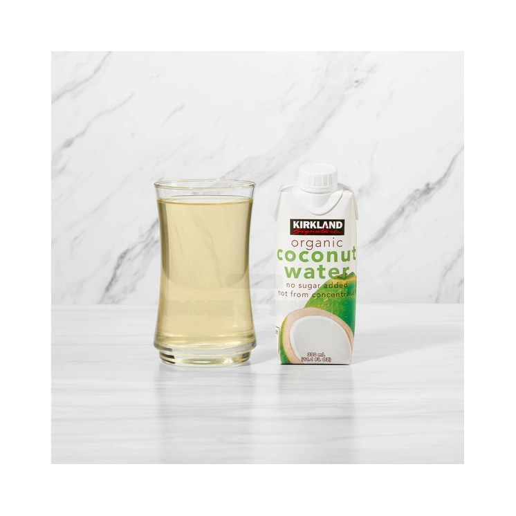 Kirkland organic coconut water 11.1 oz carton showing no sugar added and 100% juice, sold single at El Paso Smoke Shops