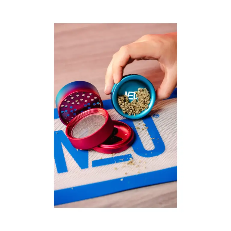 Neu Round Tooth Grinder 63mm in Purple-Green two-tone anodized aluminum 4-piece herb grinder at El Paso Smoke Shops