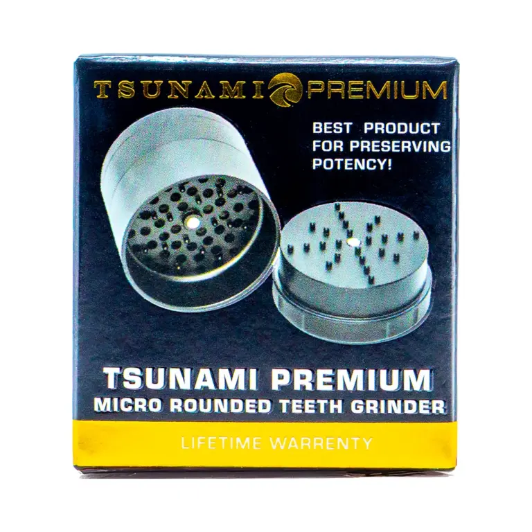 Green Tsunami 63mm 5-piece rounded tooth aluminum herb grinder with kief catcher, available in El Paso