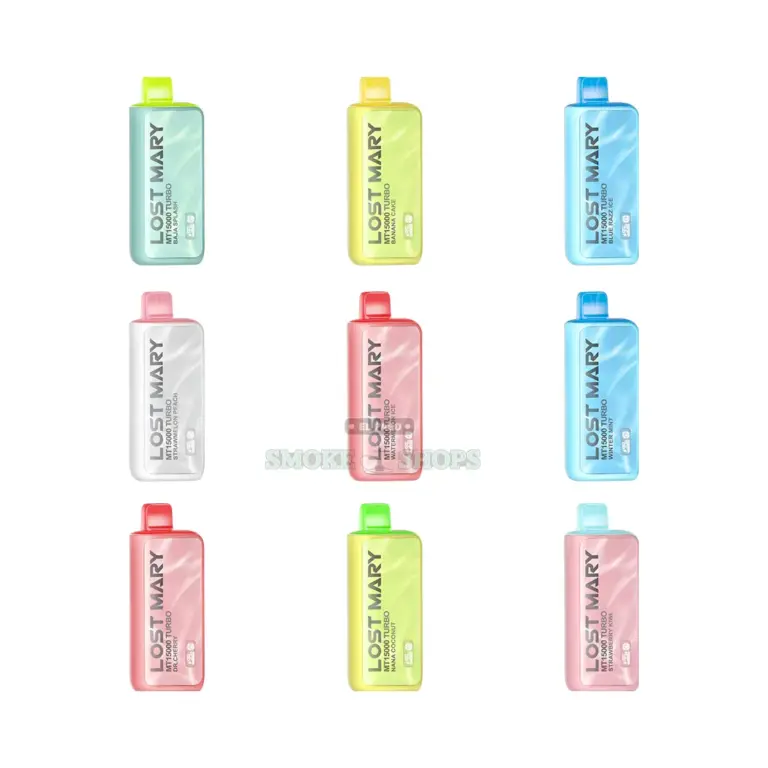 Lost Mary MT15000 Disposable Vape, nine devices including Blue Razz Ice, Watermelon Ice and Strawberry Kiwi in El Paso