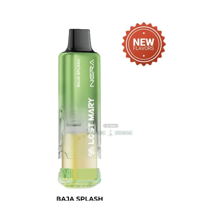 Lost Mary Nera 70K Pods Baja Splash, one green pod with a black mouthpiece and see-through tank at El Paso Smoke Shops